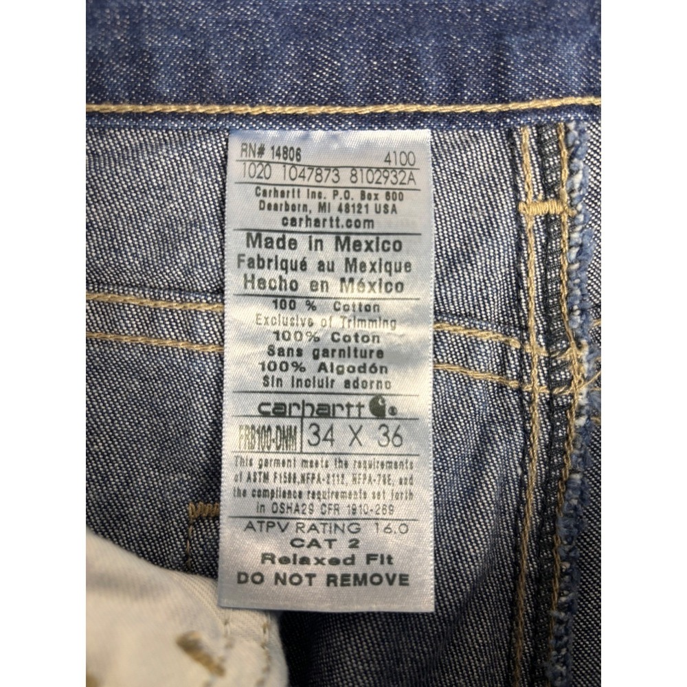 Carhartt FRB100-DNM Relaxed Fit FR Flame Resistant Jeans 34x36 Dark Wash Blue - Picture 7 of 12